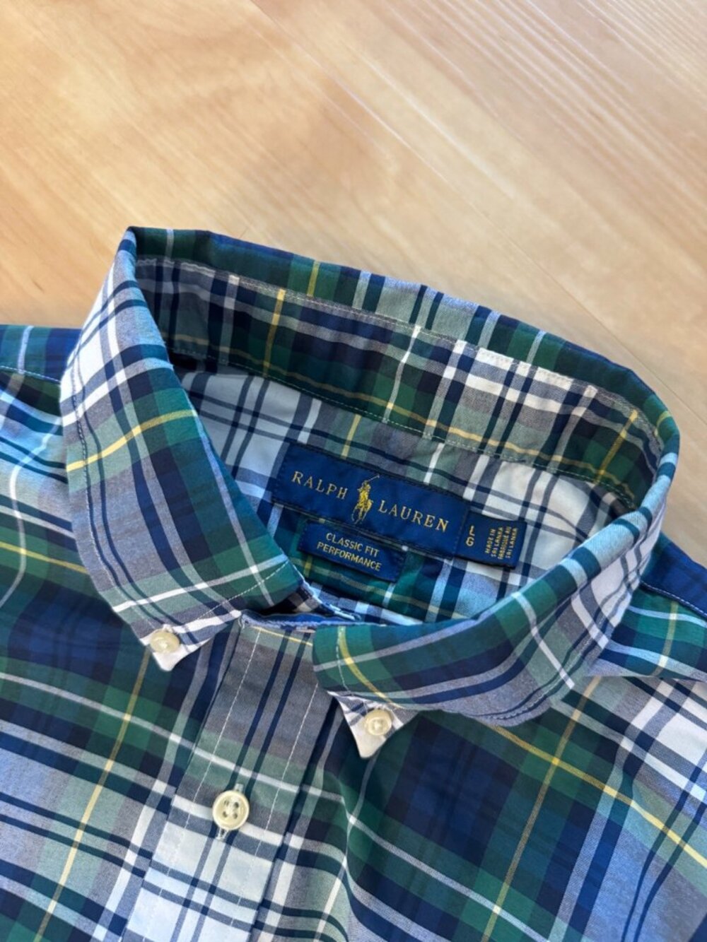 Ralph Lauren Plaid Button Up Shirt Mens L Short Sleeve Classic Fit Performance